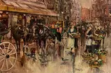 Gordon King British, Flower Sellers, oil on board