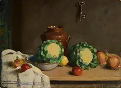 James Sinton Sleator, Still Life - Fruit and Vegetables on a Table, oil on canvas