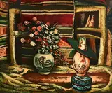 Daniel O'Neill, Still Life - Flowers and Lamp, oil on board