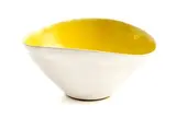 Lucie Rie Austrian & British, Bowl, porcelain - white glaze to the exterior and mustard yellow glaze to the interior