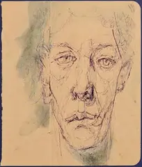 Self Portrait by Edward McGuire, 1986, pen and wash on paper, sold Nov 2022