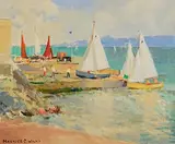 Sutton Dinghy Club, Dublin by Maurice Canning Wilks, oil on canvas board, sold Nov 2022