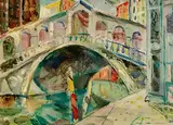 May Guinness, Rialto Bridge, Venice, oil on board