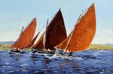 Ivan Sutton, Galway Hookers, Port Tack, Carraroe Bay, Co. Galway, oil on canvas board