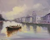 Barges on the Liffey by Norman J. McCaig, oil on canvas board, sold Nov 2022