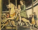 William Conor, The Fairground, wax crayon on paper