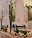 Rendezvous Gendarmes, Paris by Cecil Maguire, oil on board, sold Sep 2022