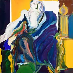 Noel Sheridan, Demeter in Blue Cloak, after Poussin, oil on board with graphite