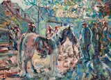 The Crossroads, Tallow Horse Fair by Arthur K. Maderson, oil on board, sold Sep 2022