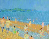 Spanish Beach by Desmond Carrick, oil on canvas board, sold Sep 2022