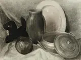 John Luke, Still Life - Tabletop, charcoal on paper