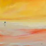 Paula McKinney, Tranquil Beach Stroll, oil on board
