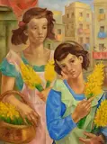 Antoni Costa, Girls with Flowers, oil on canvas