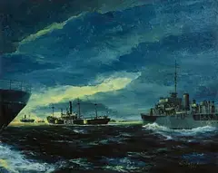 Kenneth King, SS City of Waterford in Convoy World War II, 1982, oil on board