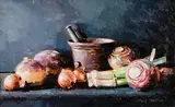 Mark O'Neill, Still Life with Vegetables, 2003, oil on board