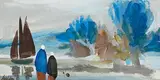 Markey Robinson, Shawlies on the Shore, gouache on board