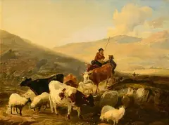 Herding the Cattle by Thomas Sidney Cooper, oil on board, sold Aug 2022