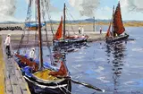 Ivan Sutton, Galway Hookers, Kinvara Harbour, Co. Galway, oil on canvas board