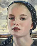 The Girl in a Blue Scarf by Ken Hamilton, oil on board, sold Aug 2022