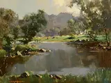 River Lagan, Near Drumbeg by George K. Gillespie, oil on canvas, sold Aug 2022
