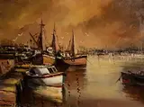 Boats at Rest by Norman J. McCaig, oil on canvas, offered Aug 2022
