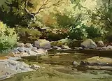 Pool on the Shimna River, Tollymore, Co. Down by Maurice Canning Wilks, watercolour on paper, sold Aug 2022