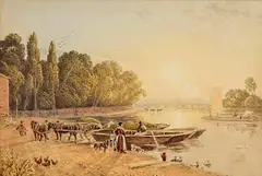 George Barret, Walton Bridge on the Thames, watercolour on paper