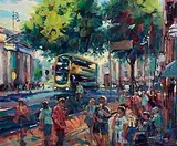 College Green, Dublin by Norman Teeling, oil on board, sold Aug 2022