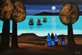 J.P. Rooney, Waiting for the Catch, gouache on board