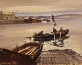 Currach, Cleggan, Connemara by Cecil Maguire, oil on board, sold Jun 2022