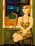 Waiting by the Window by Graham Knuttel, oil on canvas, sold Jun 2022