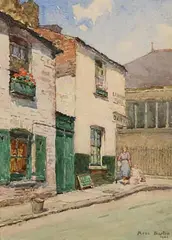 Rose Maynard Barton, Coming from the Dairy, Lancelot Place, London (Knightsbridge), 1924, watercolour on paper