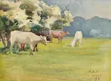 Cattle in a Meadow Under Apple Blossom by Mildred Anne Butler, 1899, watercolour on paper, offered Jun 2022