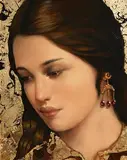 Girl with the Ruby Earring by Ken Hamilton, oil and gold leaf on board, sold Jun 2022