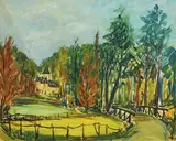Norah McGuinness, Landscape with Country Home, gouache on paper