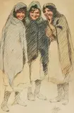 William Conor, Sisters, mixed media on paper