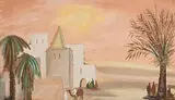 Markey Robinson, North African Village, gouache on board