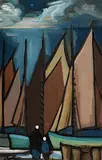 Shawlies and Boats by the Shore by Markey Robinson, gouache on board, offered Jun 2022