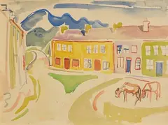 The Village Green by Father Jack P. Hanlon, watercolour on paper, sold Jun 2022