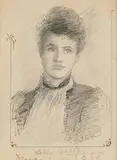 Lilly Yeats - Xmas by John Butler Yeats, 1888, pencil drawing, sold Jun 2022