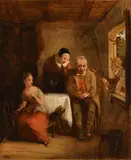 William Mulready, Hearing the Local News, oil on board
