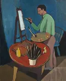 Arthur Armstrong, Artist in the Studio, oil on board