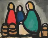 Markey Robinson, Fisherfolk, Galway, gouache on board