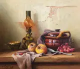 Robert Chailloux French, Still Life - Apples, Grapes and Lamp