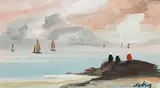 Achill Sound by Markey Robinson, gouache on board, offered Jun 2022