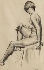 John Luke, Seated Female, charcoal on paper