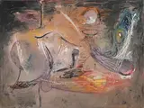Cosmic by Gerald Davis, 1989, oil on canvas, sold Jun 2022