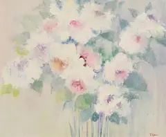 Still Life - White Flowers by Tom Carr, oil on canvas laid on board, sold Jun 2022