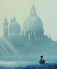 Terence Gilbert, Sunlight and Mist, The Venice Salute, oil on board