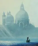 Terence Gilbert, Sunlight and Mist, The Venice Salute, oil on board